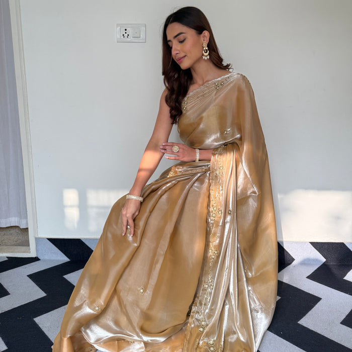 Sunlit Gold Organza Saree
