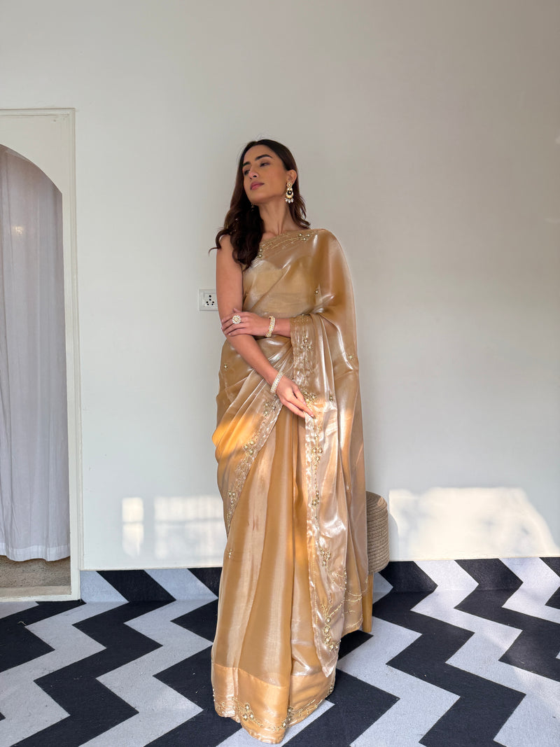 Sunlit Gold Organza Saree