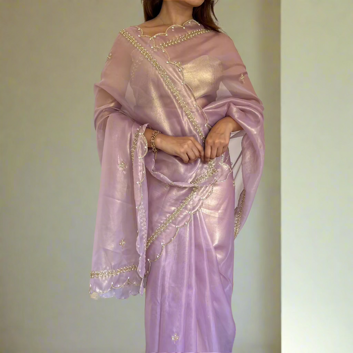 Shell Pink Tissue Saree