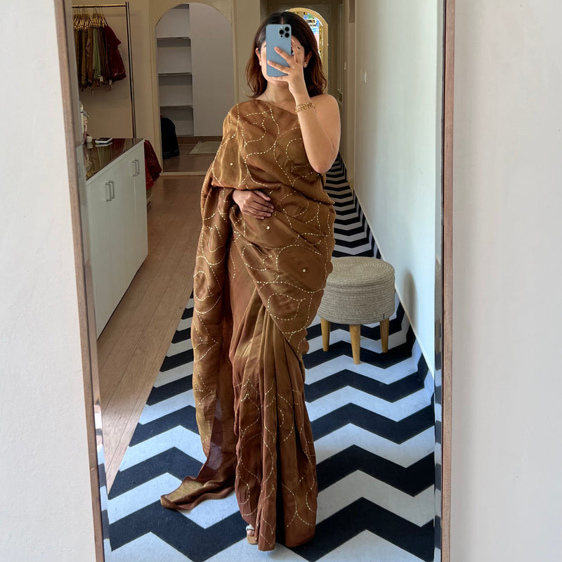 Coffee Caramel Tissue Saree