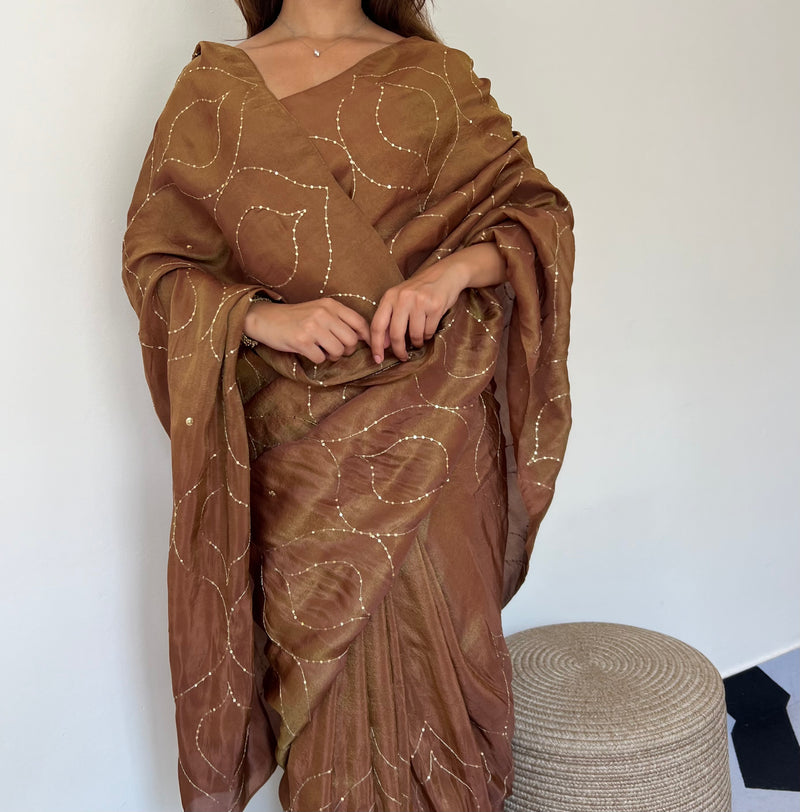 Coffee Caramel Tissue Saree