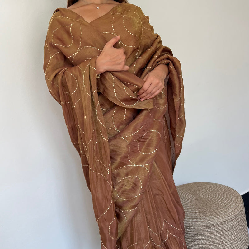 Coffee Caramel Tissue Saree
