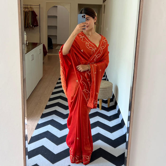 Tangerine Tissue Saree