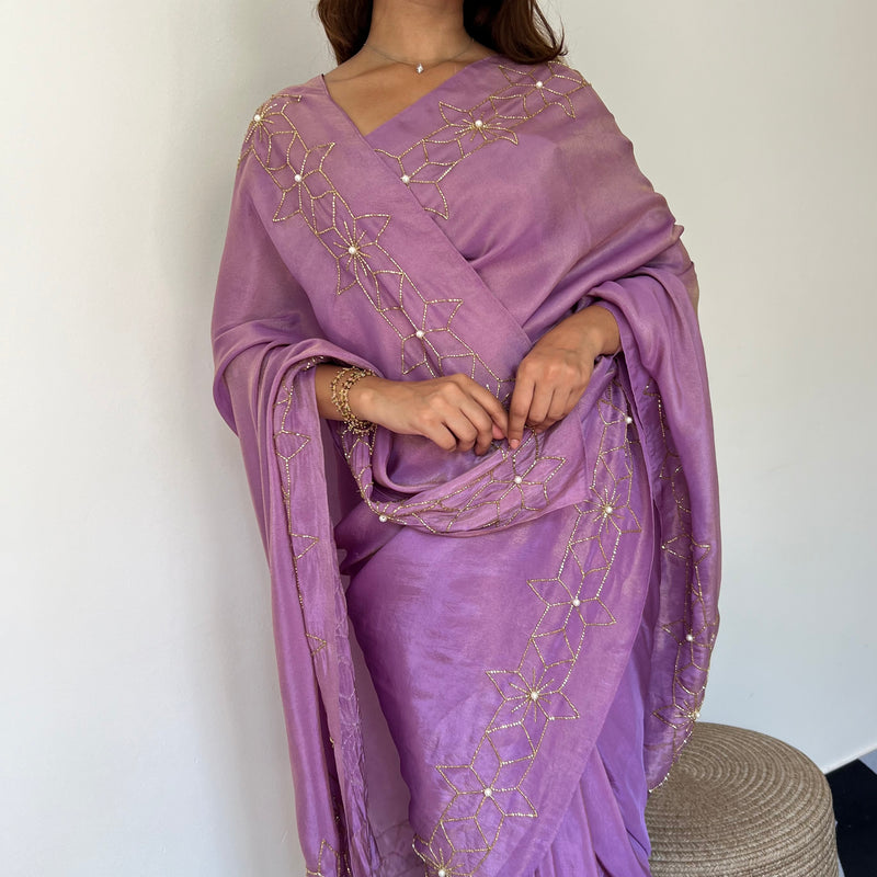 Starry Violet Tissue Saree
