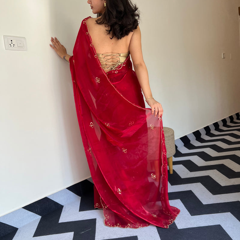 Garnet Glow Tissue Saree