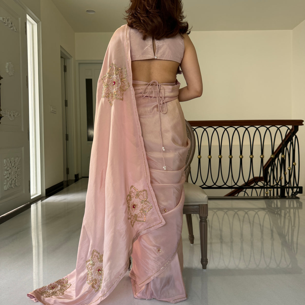 Blush Pink Tissue Saree