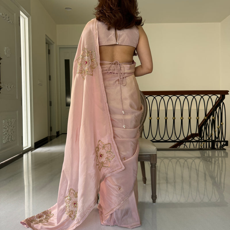 Blush Pink Tissue Saree