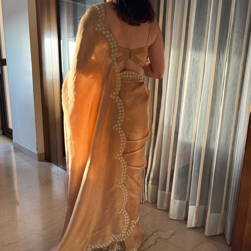 Gold Peach Tissue Saree