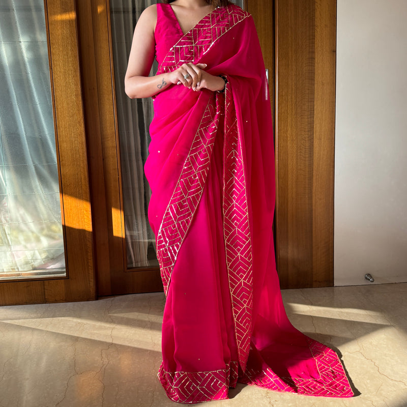 Hot Pink Organza Saree