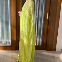 Lime Green Sequin Organza Saree