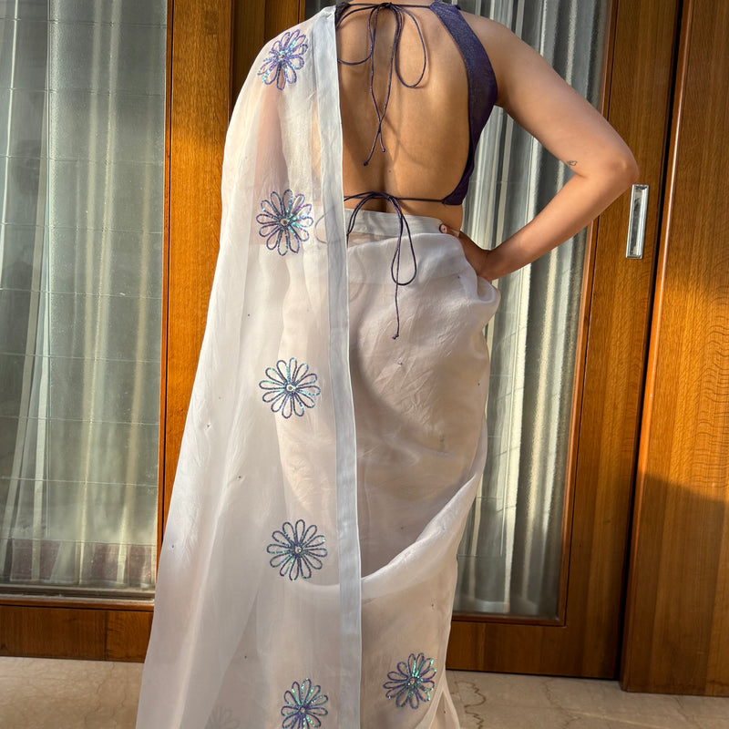 Powder Blue Silk Organza Saree