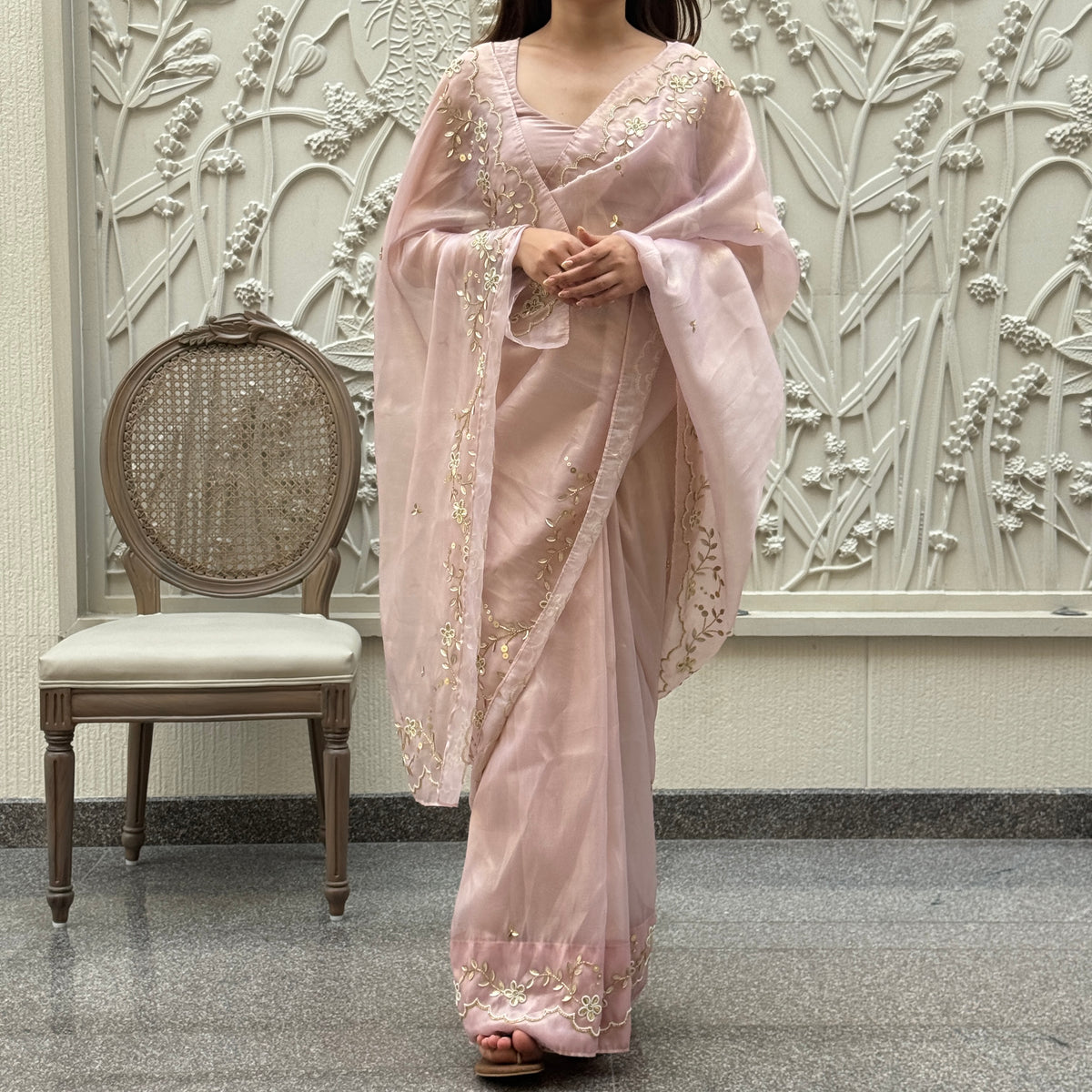 Baby Pink Shimmer Saree