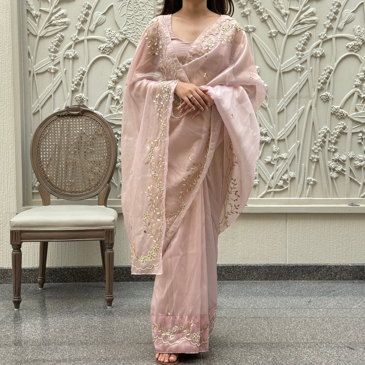 Baby Pink Shimmer Saree