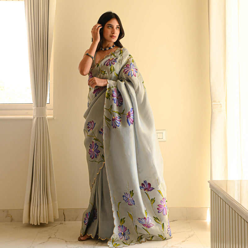 Pastel Silk Tissue Handpainted Saree