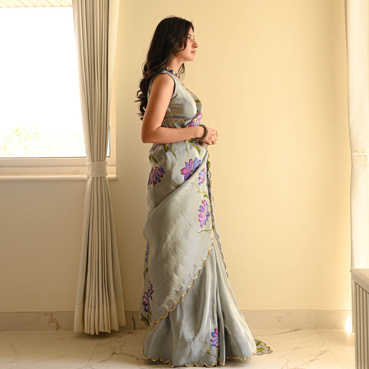 Pastel Silk Tissue Handpainted Saree