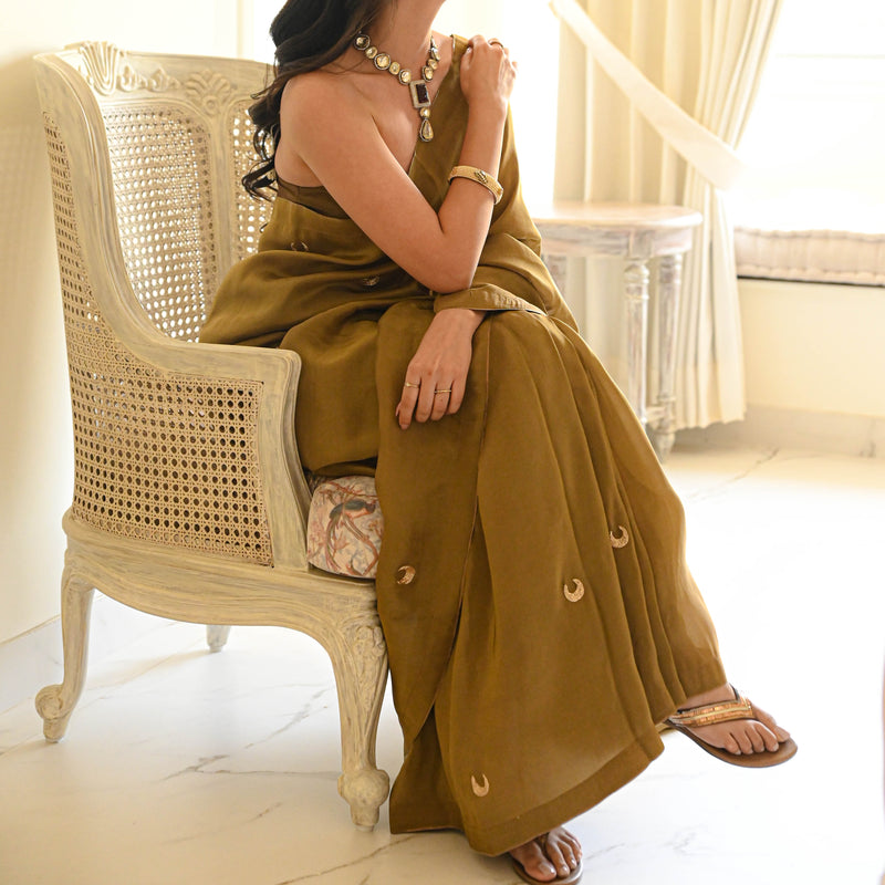 Brown Tissue Saree